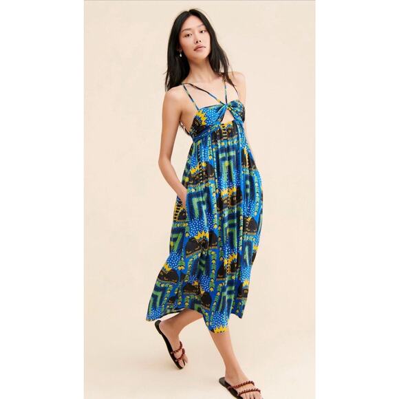 Anthropologie X Joao Incerti Strappy Bandeau Maxi Smocked Halter Dress Plus 1X - Picture 2 of 12